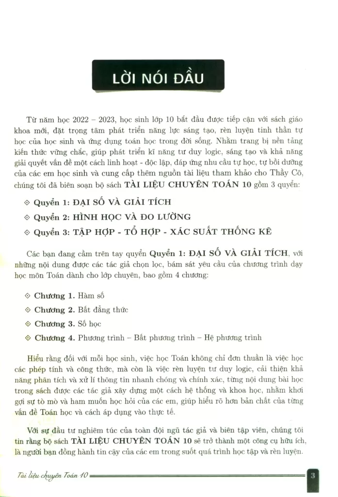 TÀI LIỆU CHUYÊN TOÁN 10 - QUYỂN 1: ĐẠI SỐ VÀ GIẢI TÍCH (Có lời giải, hướng dẫn , đáp án)